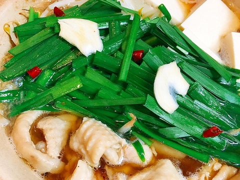 ひとり鍋♡もつ鍋風鶏皮鍋